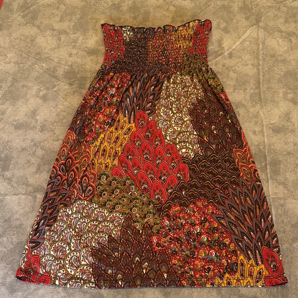 Colorful Strapless Smocked Dress